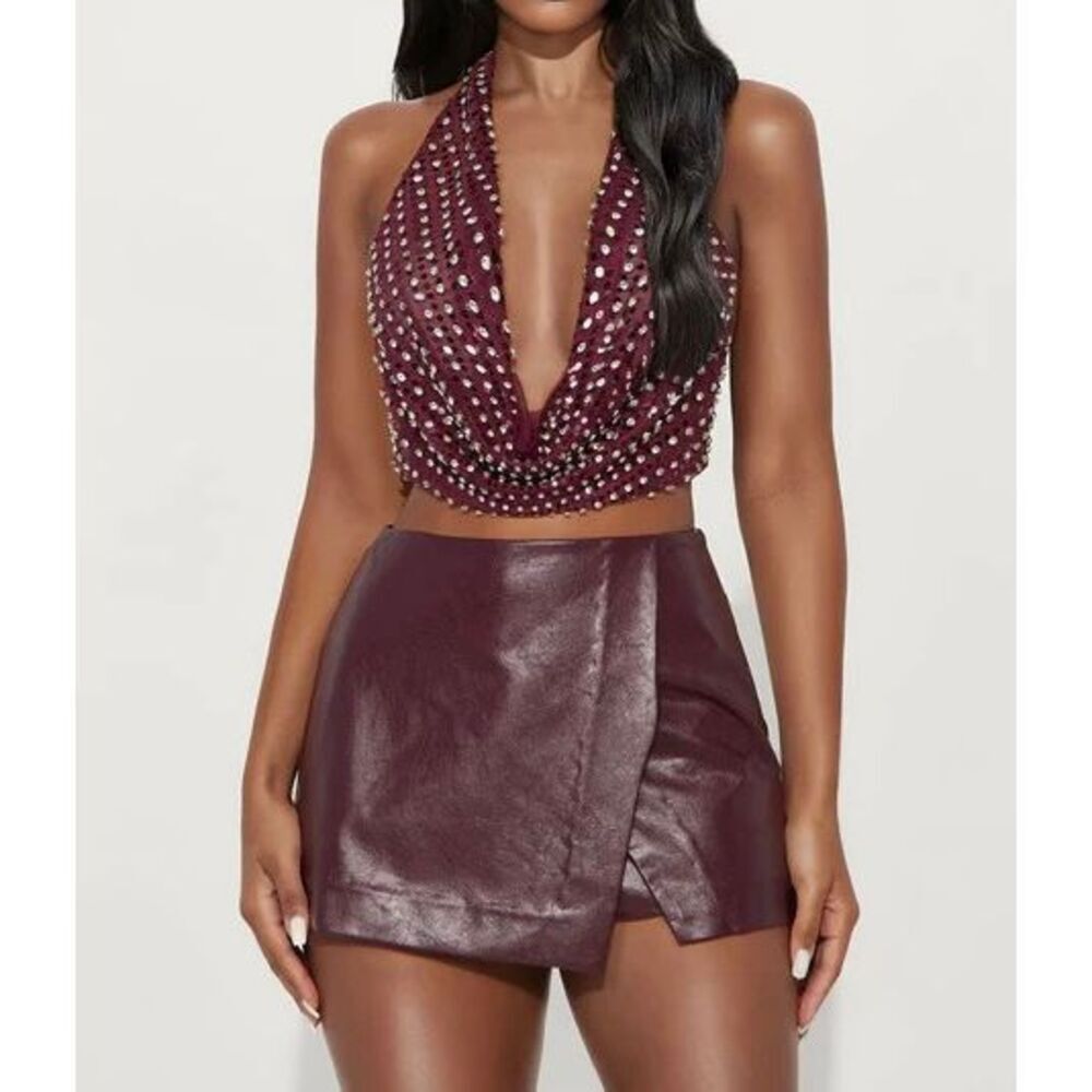 Rhinestone Halter Top - Wine